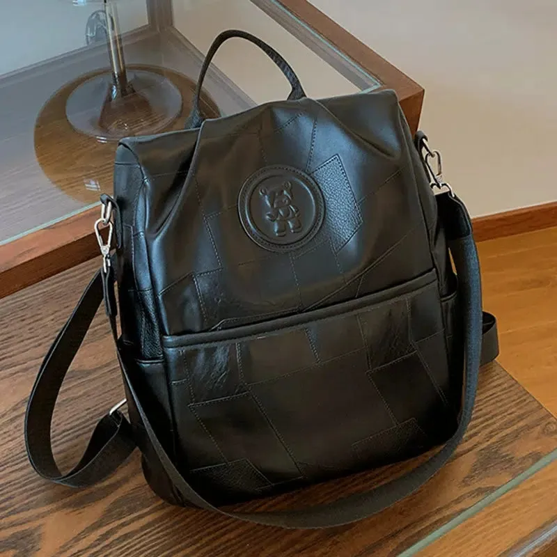 Bear Patch Leather Backpack