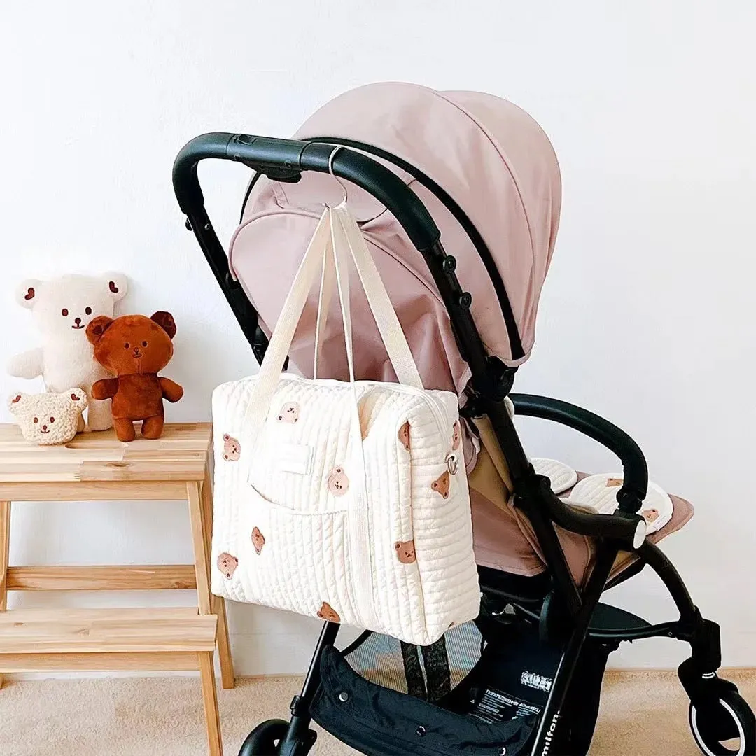 Bear quilted baby pram bag