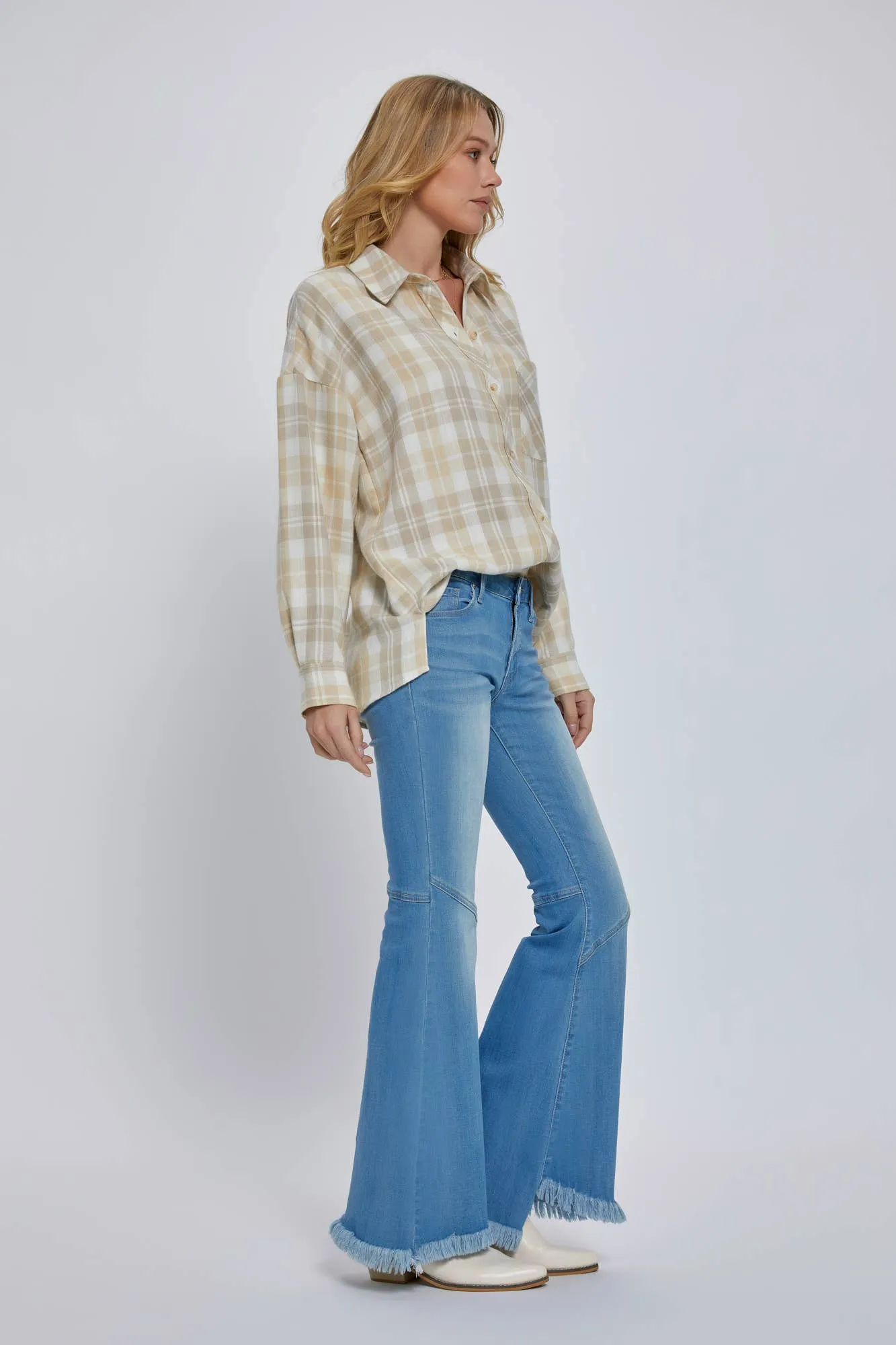 Beige Plaid Button Down