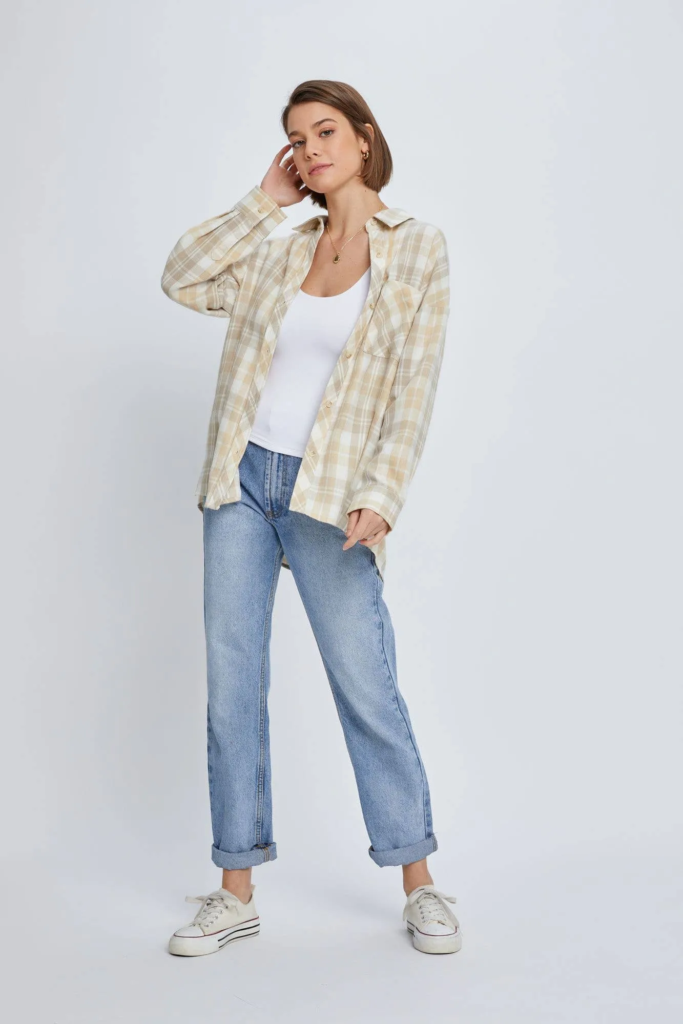 Beige Plaid Button Down
