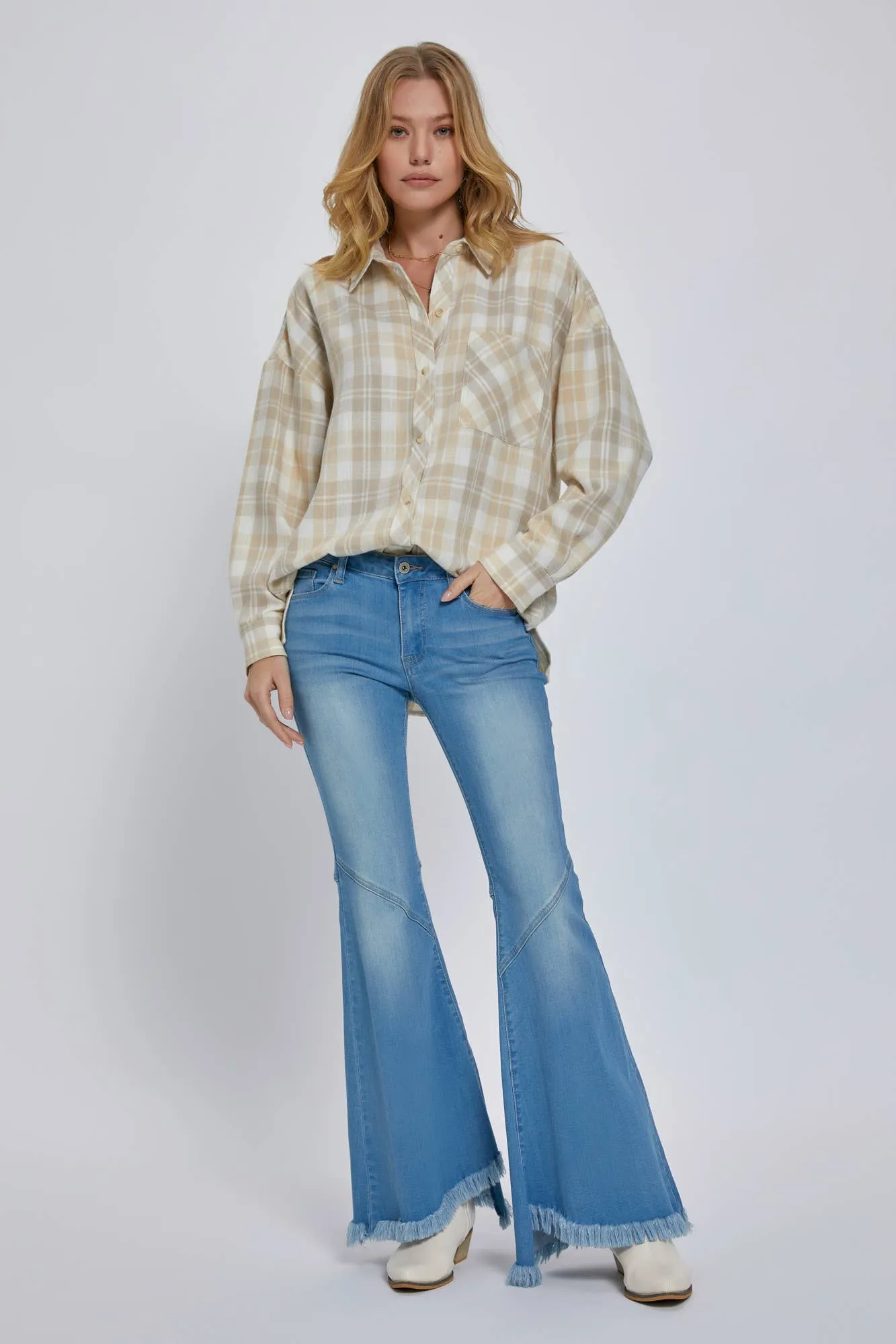 Beige Plaid Button Down