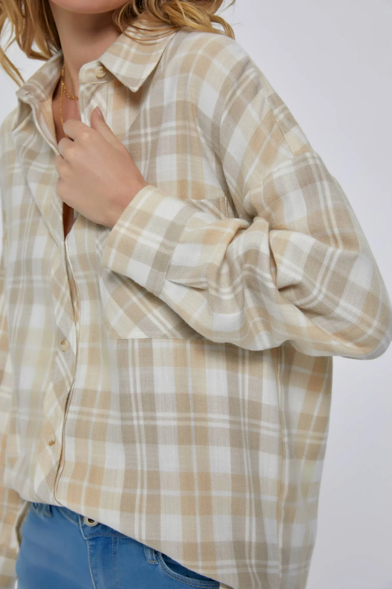 Beige Plaid Button Down
