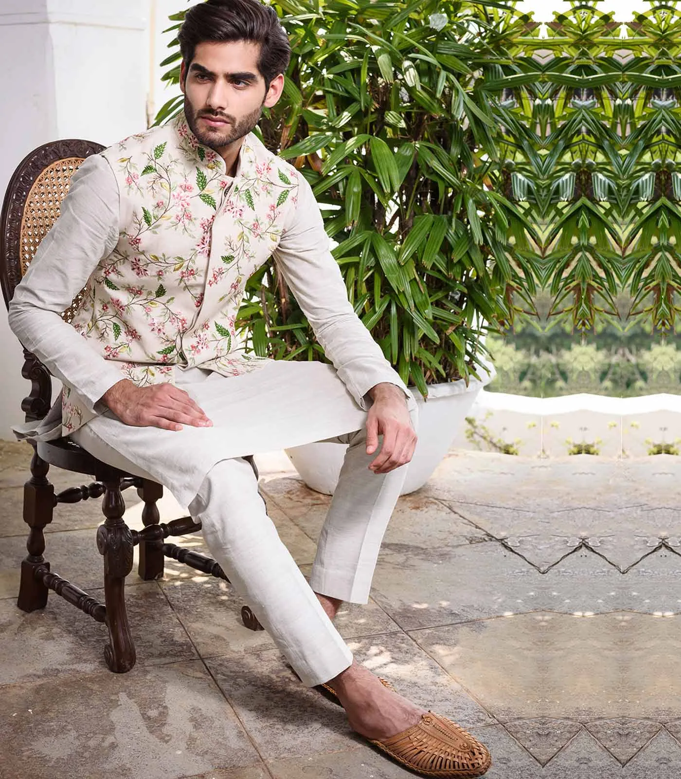 BEIGE RAWSILK BANDI SET