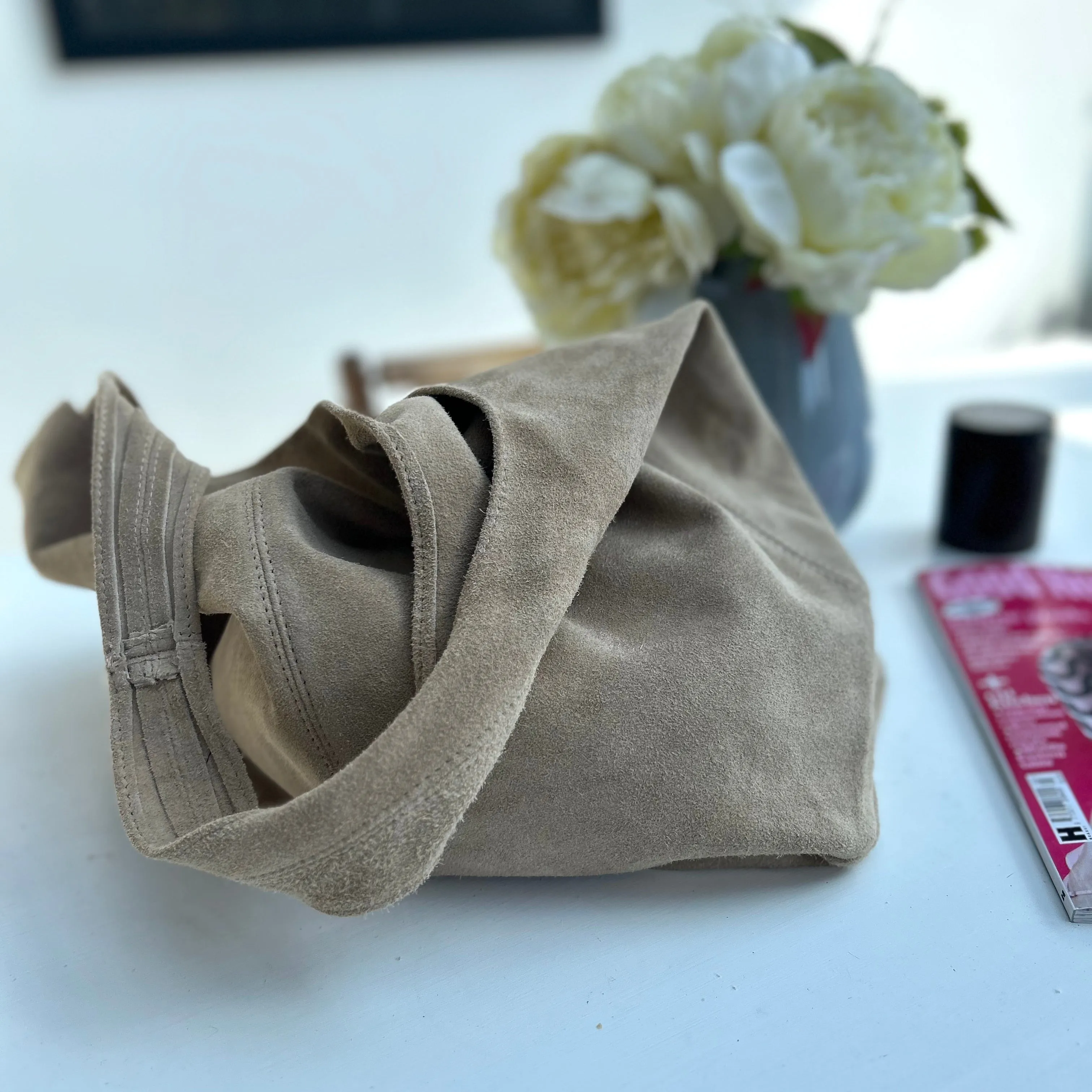 Beige Suede Slouchy Tote