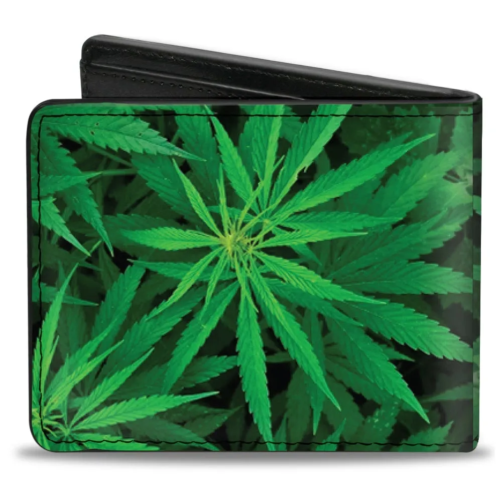 Bi-Fold Wallet - Vivid Marijuana Leaves Stacked