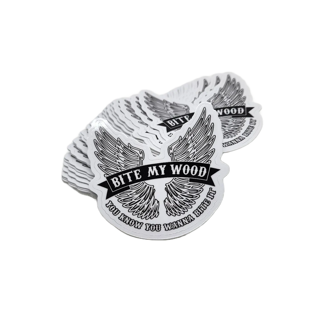 BiteMyWood Black and White Stickers 2 Choices of High Quality Pre Peelable