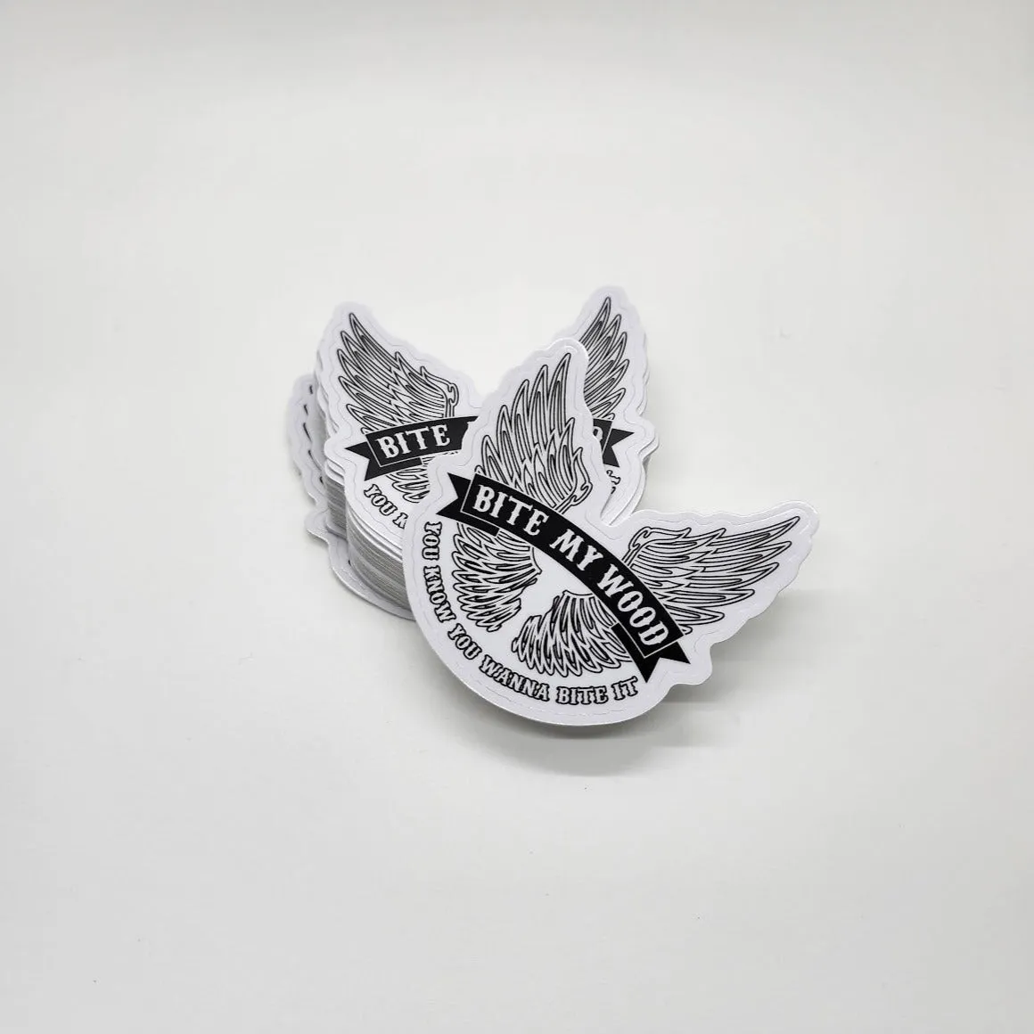 BiteMyWood Black and White Stickers 2 Choices of High Quality Pre Peelable