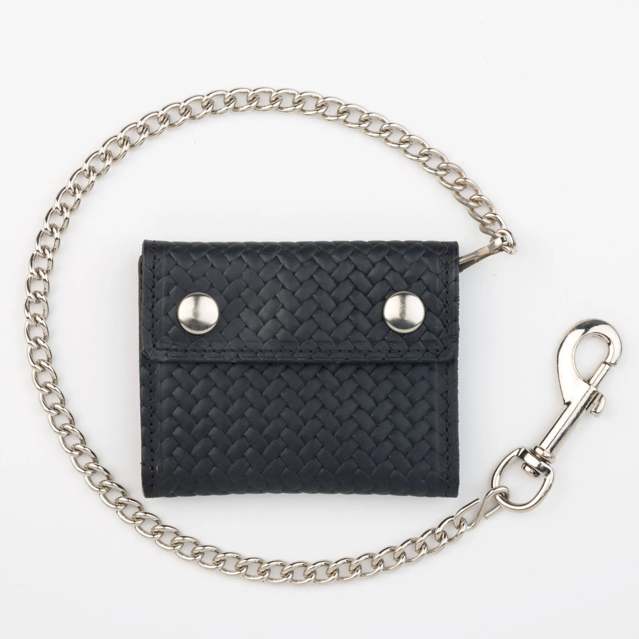 BK336 Basket Weave Bi-Fold Wallet w/ Chain