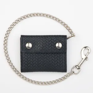 BK336 Basket Weave Bi-Fold Wallet w/ Chain
