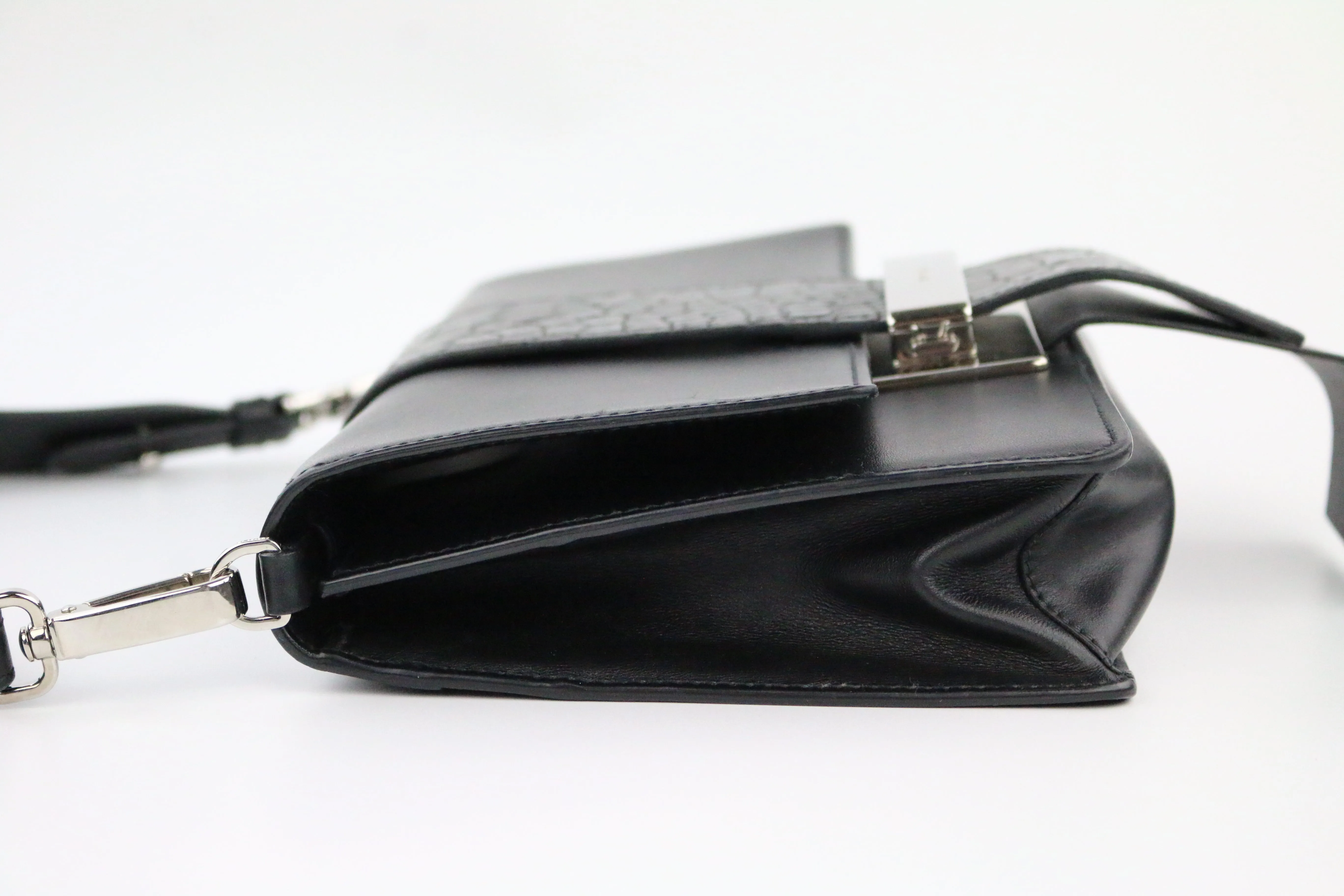 Black Calfskin/Croc Medium Ribbon Shoulder Bag