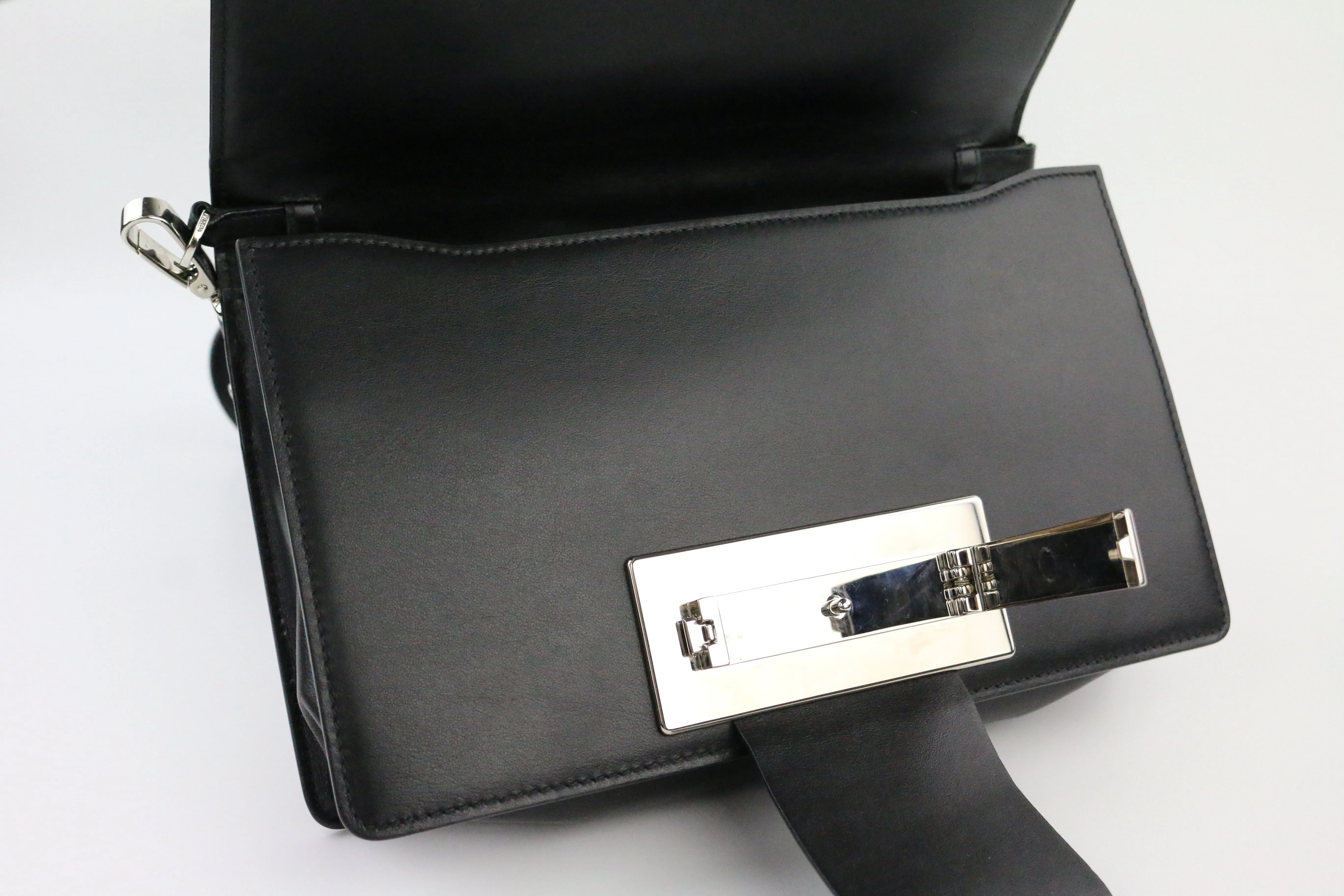 Black Calfskin/Croc Medium Ribbon Shoulder Bag