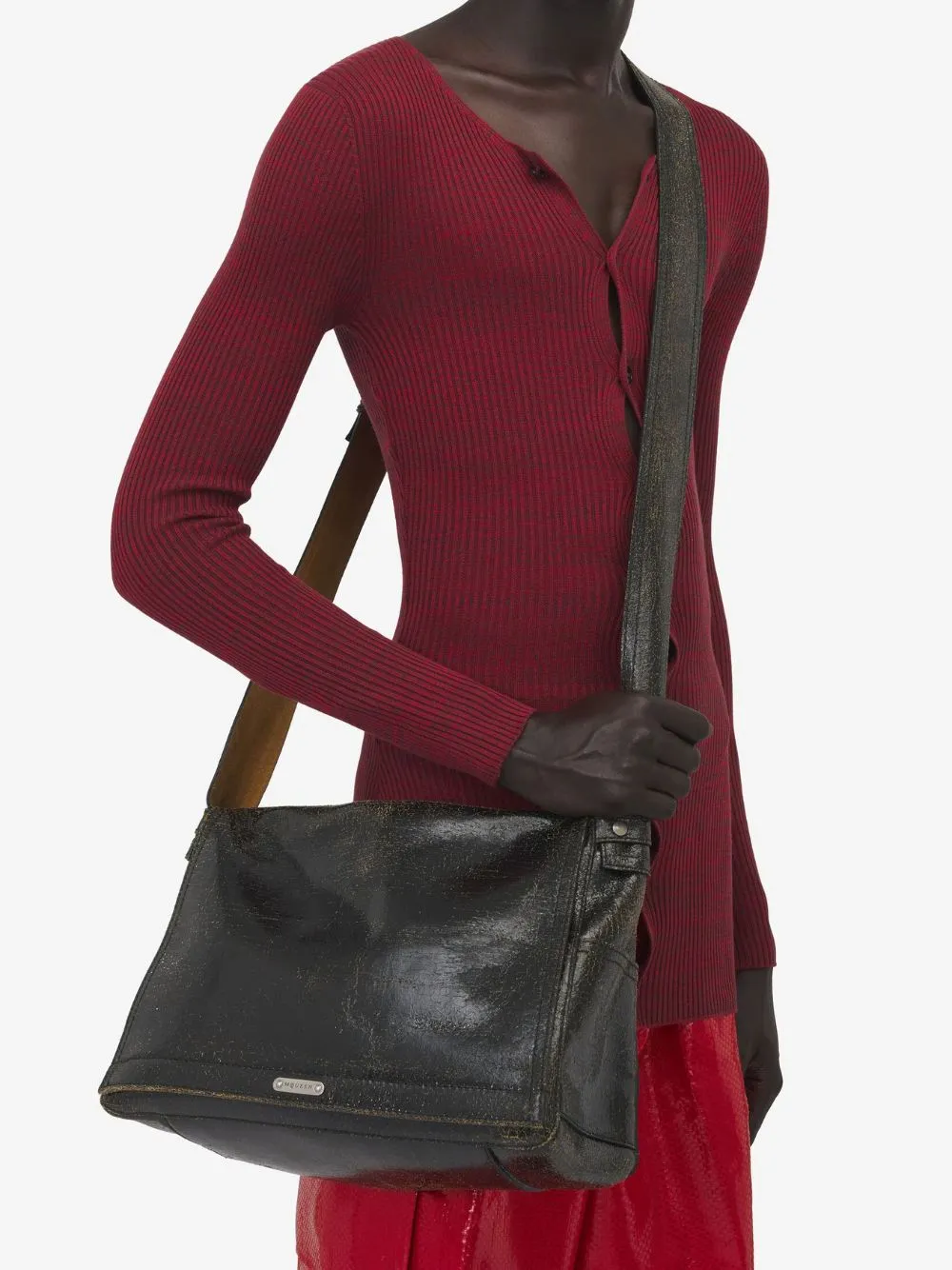 Black Crackled Leather Slouch Bag