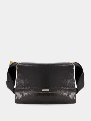 Black Crackled Leather Slouch Bag