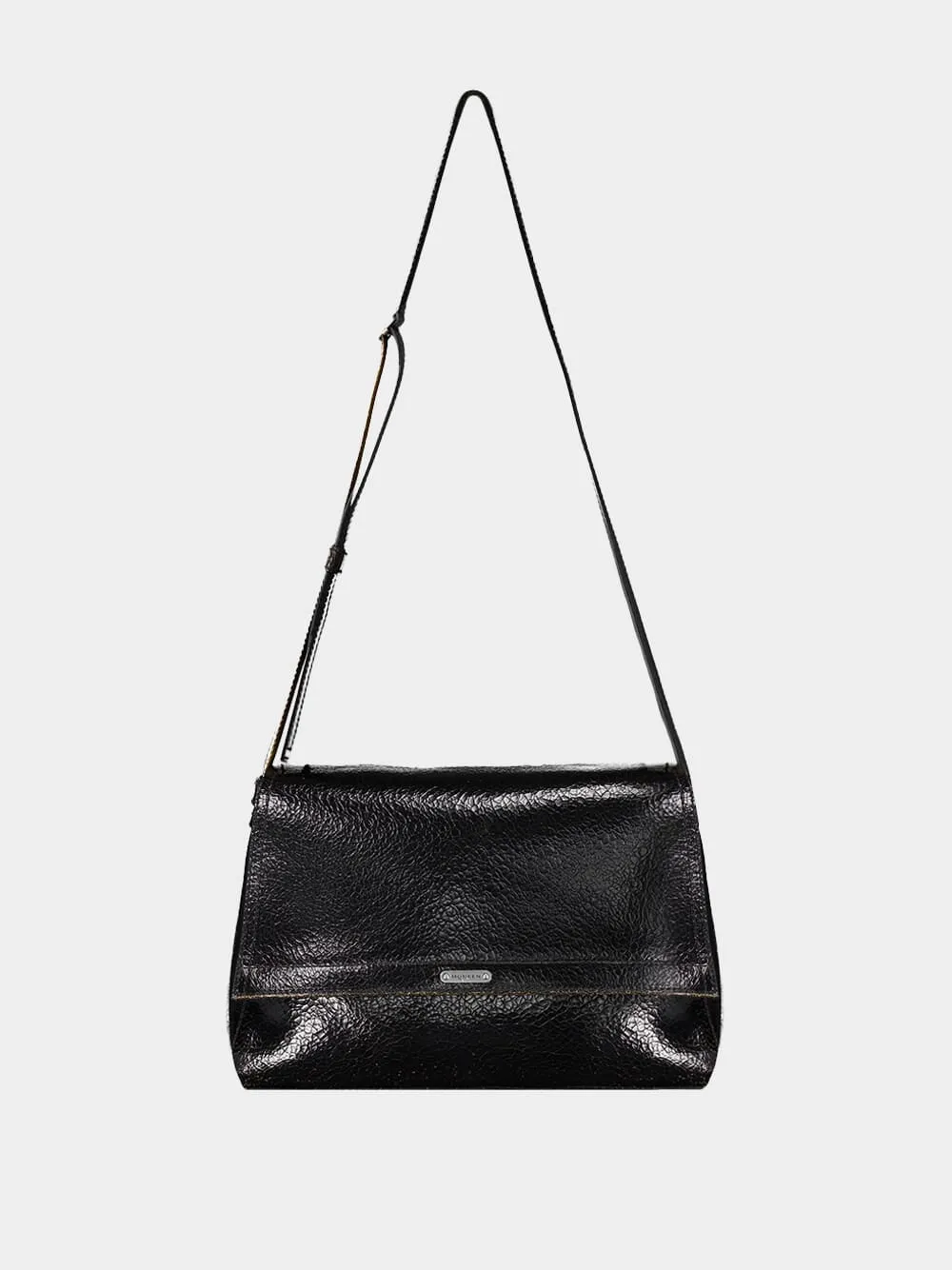 Black Crackled Leather Slouch Bag