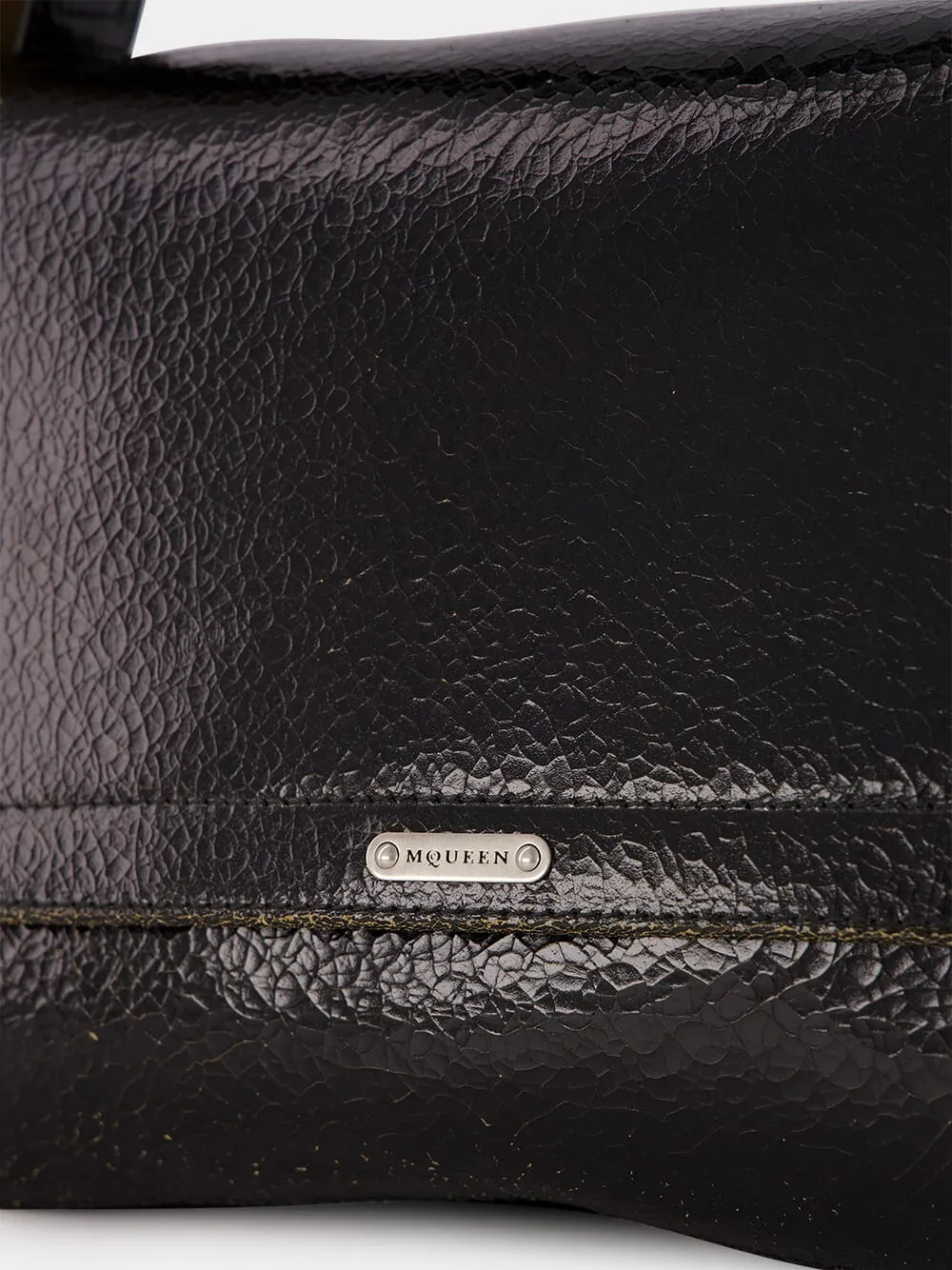 Black Crackled Leather Slouch Bag