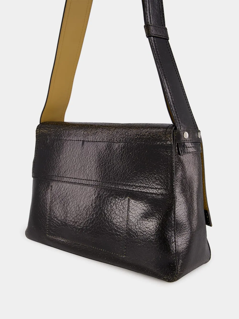 Black Crackled Leather Slouch Bag