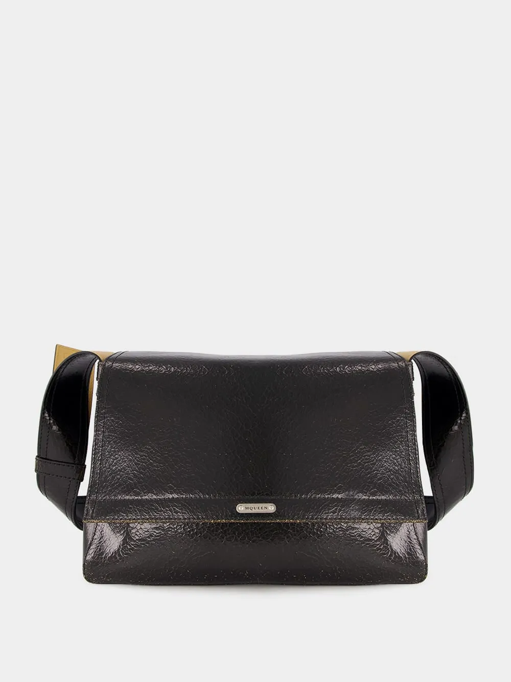 Black Crackled Leather Slouch Bag