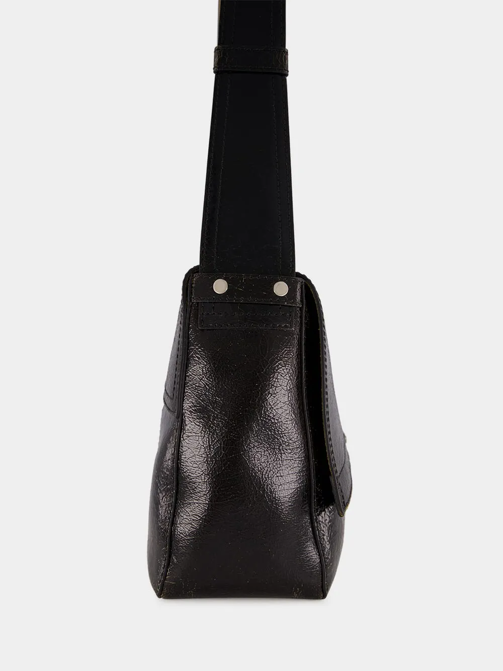 Black Crackled Leather Slouch Bag