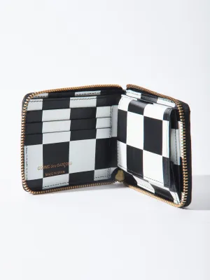 Black Glossy Check Print Small Zip Around Wallet