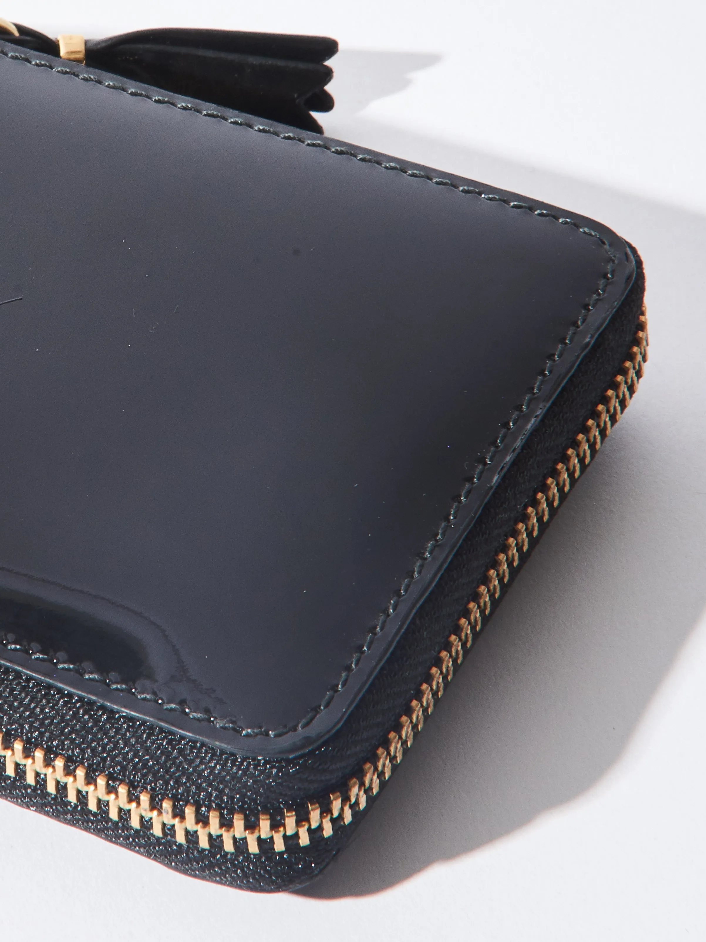 Black Glossy Check Print Small Zip Around Wallet