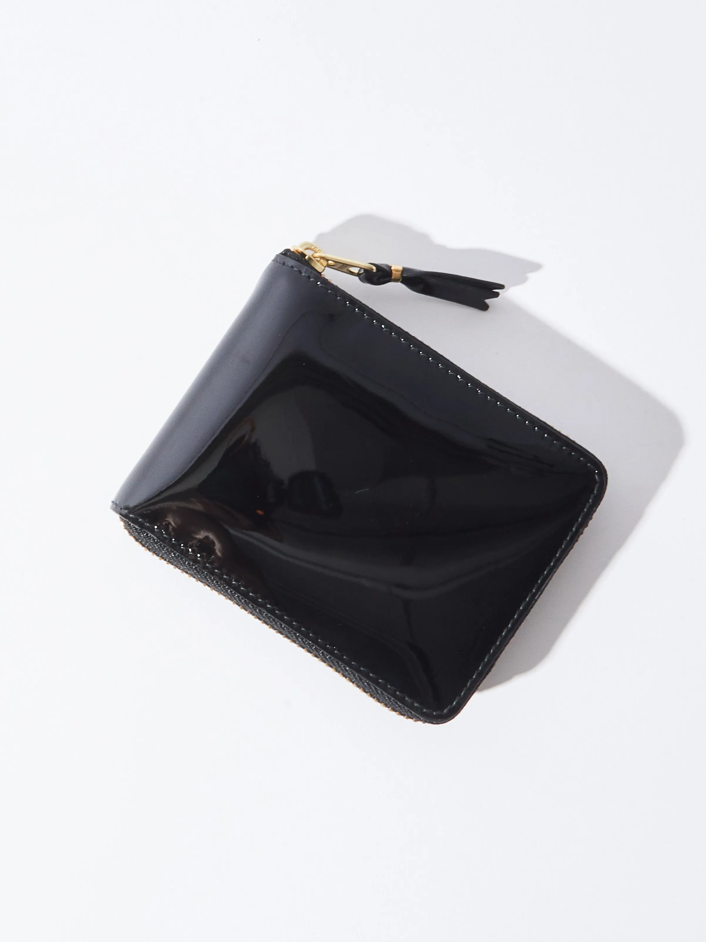 Black Glossy Check Print Small Zip Around Wallet