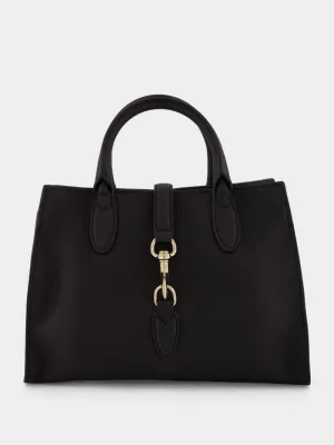 Black Medium Tote with Hook Closure