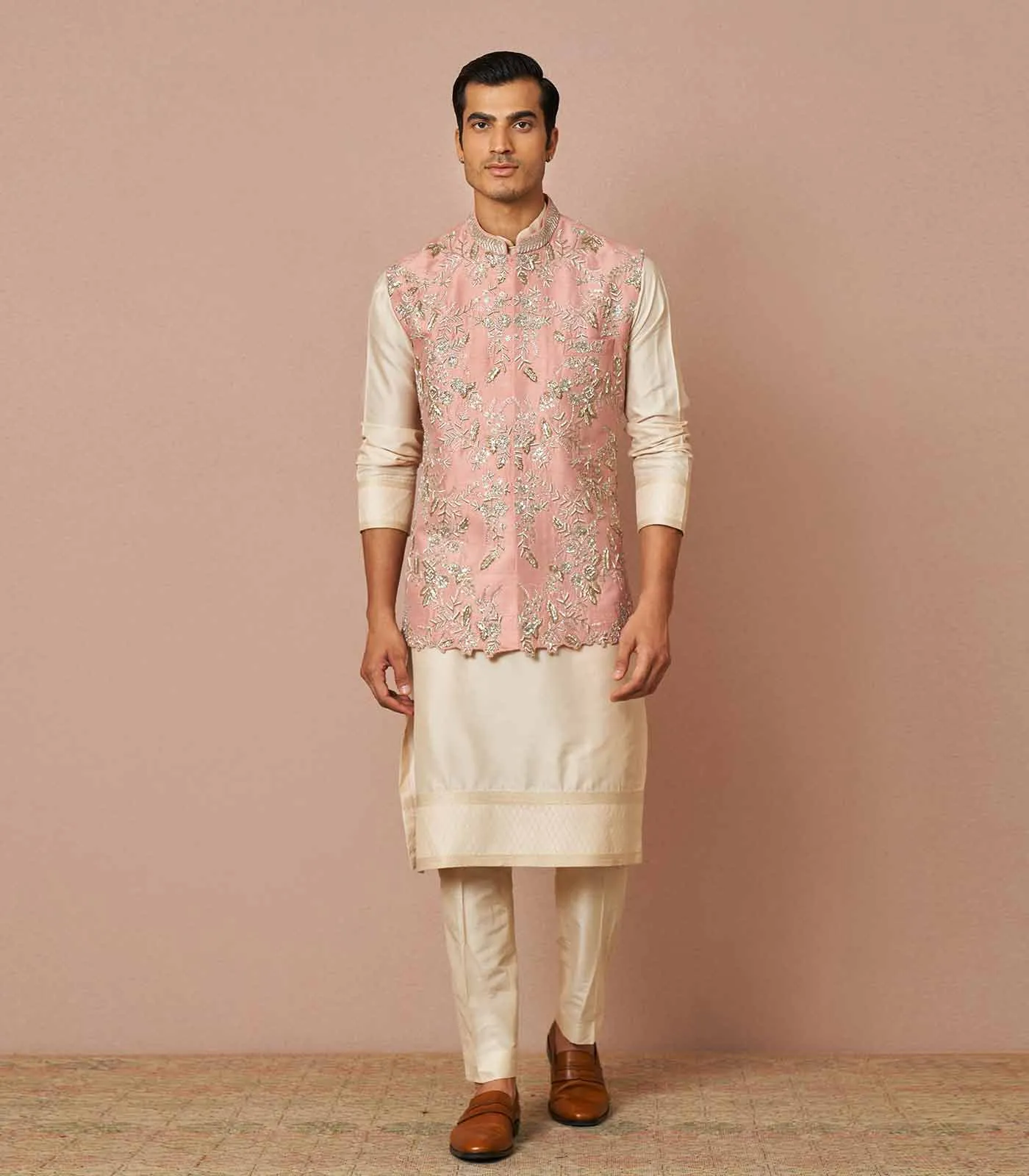 BLUSH PINK RAWSILK DARIUS BANDI KURTA SET
