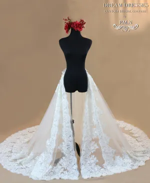 Bridal Detachable Cathedral Train With Two Layer Lace Trim (#Angie)