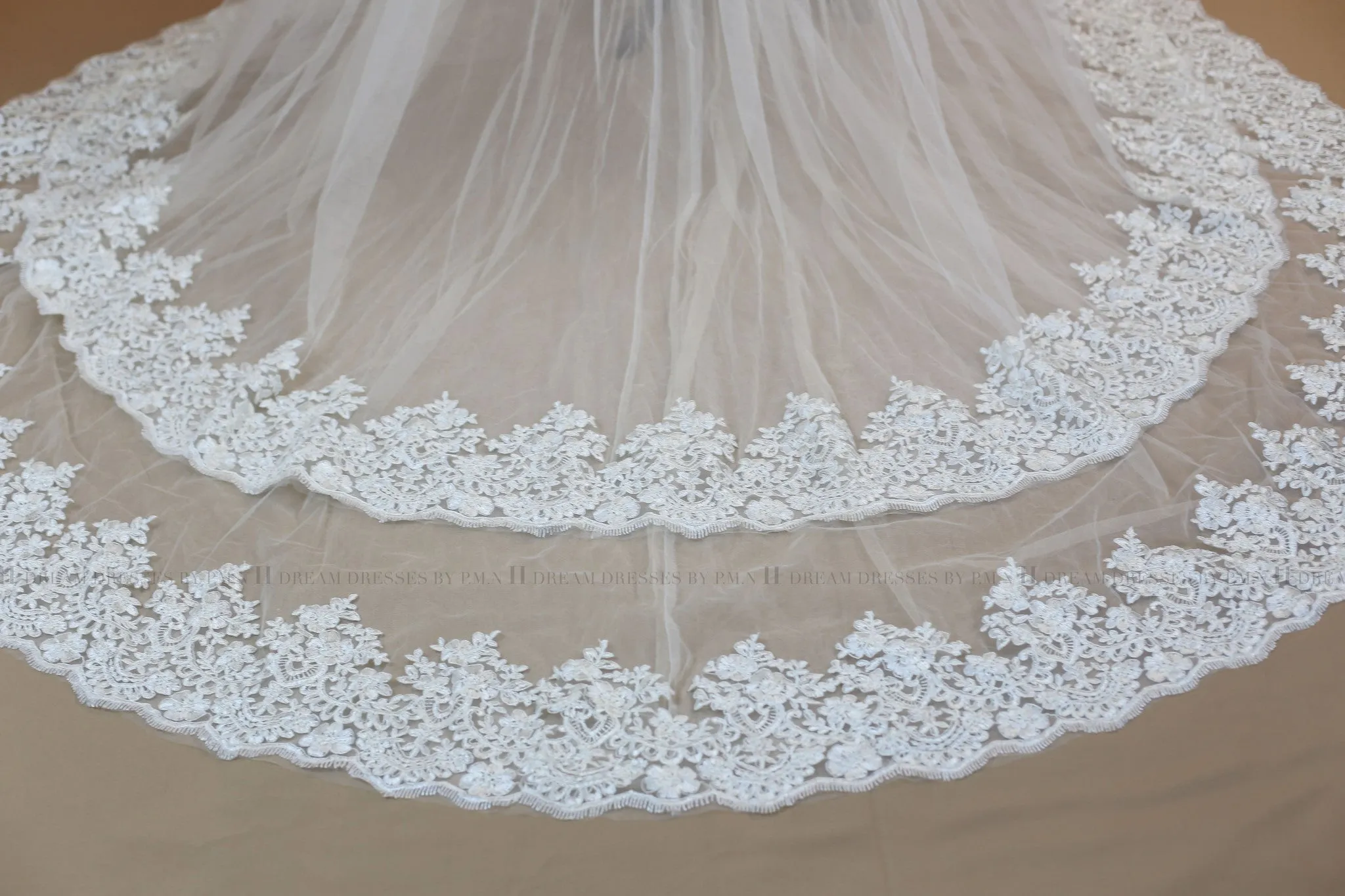 Bridal Detachable Cathedral Train With Two Layer Lace Trim (#Angie)