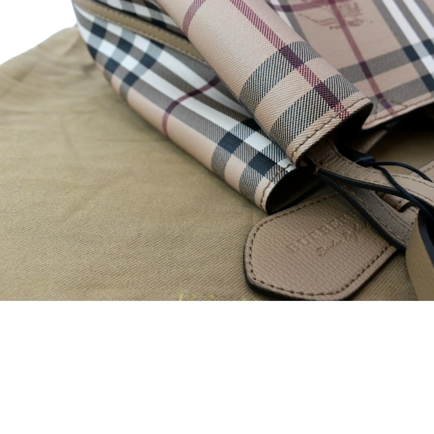 BURBERRY Bucket Haymarket Check Canvas Crossbody Bag Beige