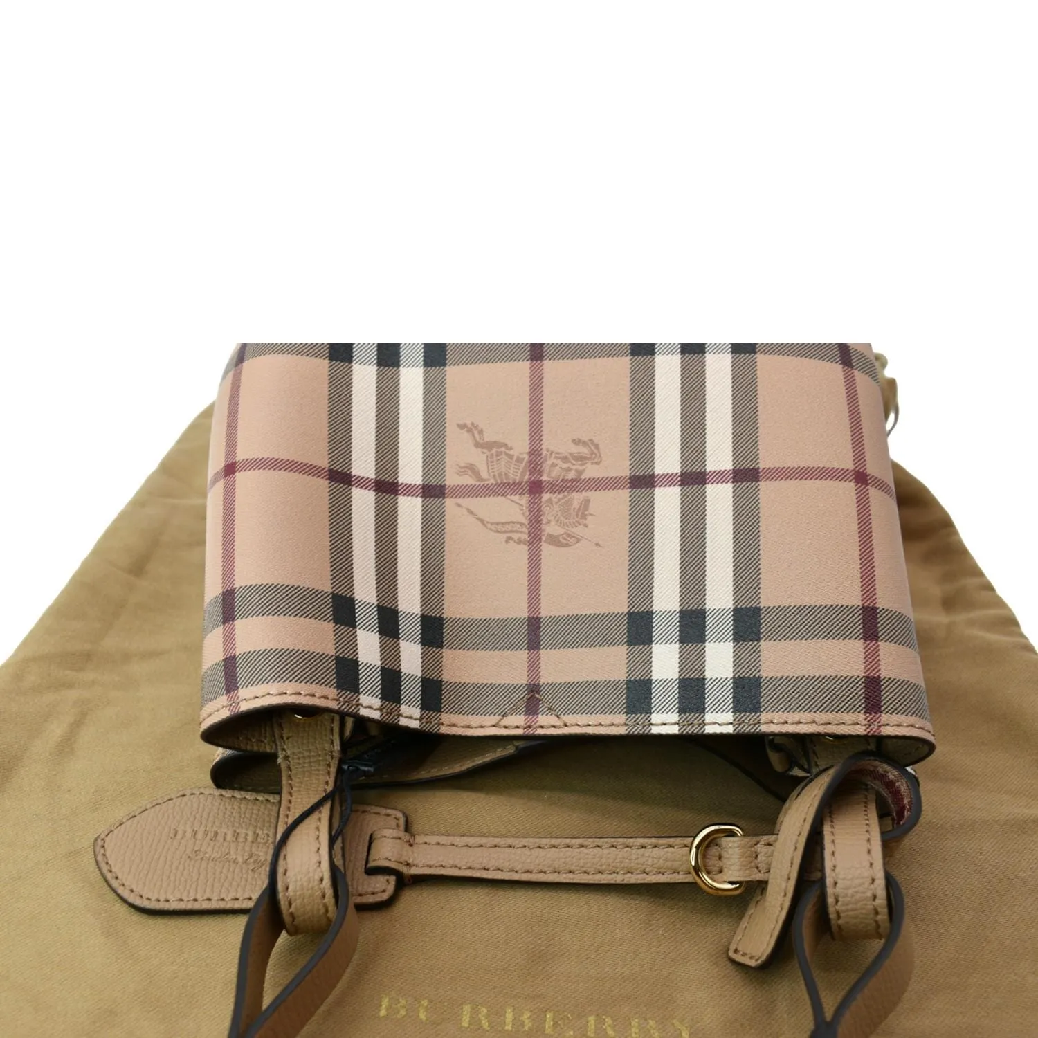 BURBERRY Bucket Haymarket Check Canvas Crossbody Bag Beige