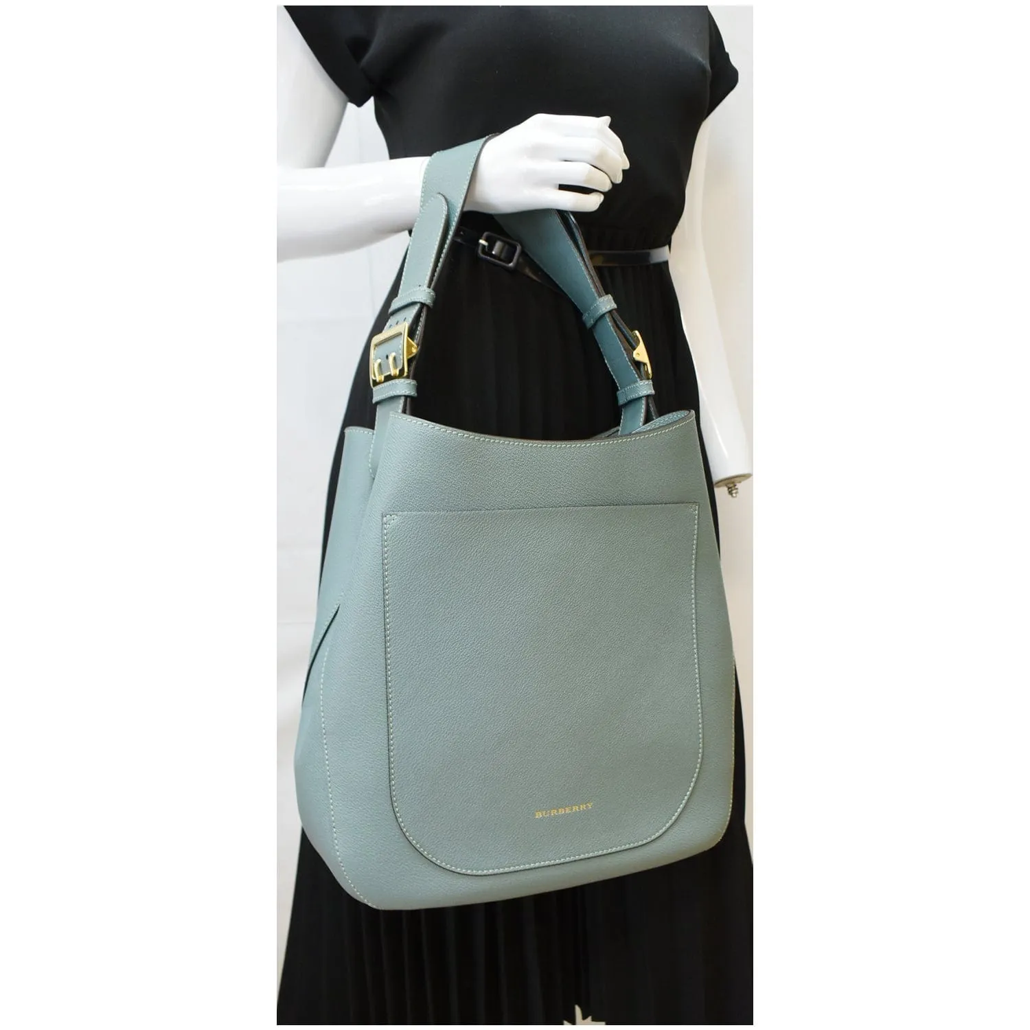 BURBERRY Bucket Leather Shoulder Bag Blue