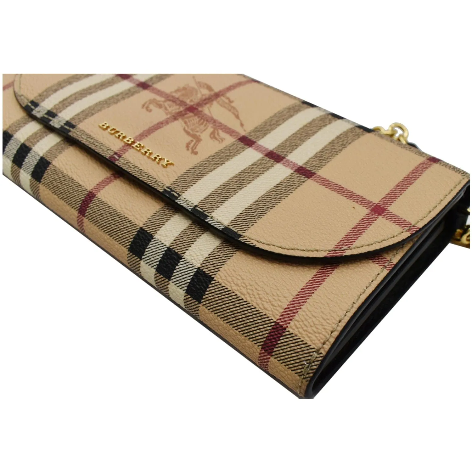 BURBERRY Henley Haymarket Check Canvas Wallet On Chain Crossbody Bag Beige