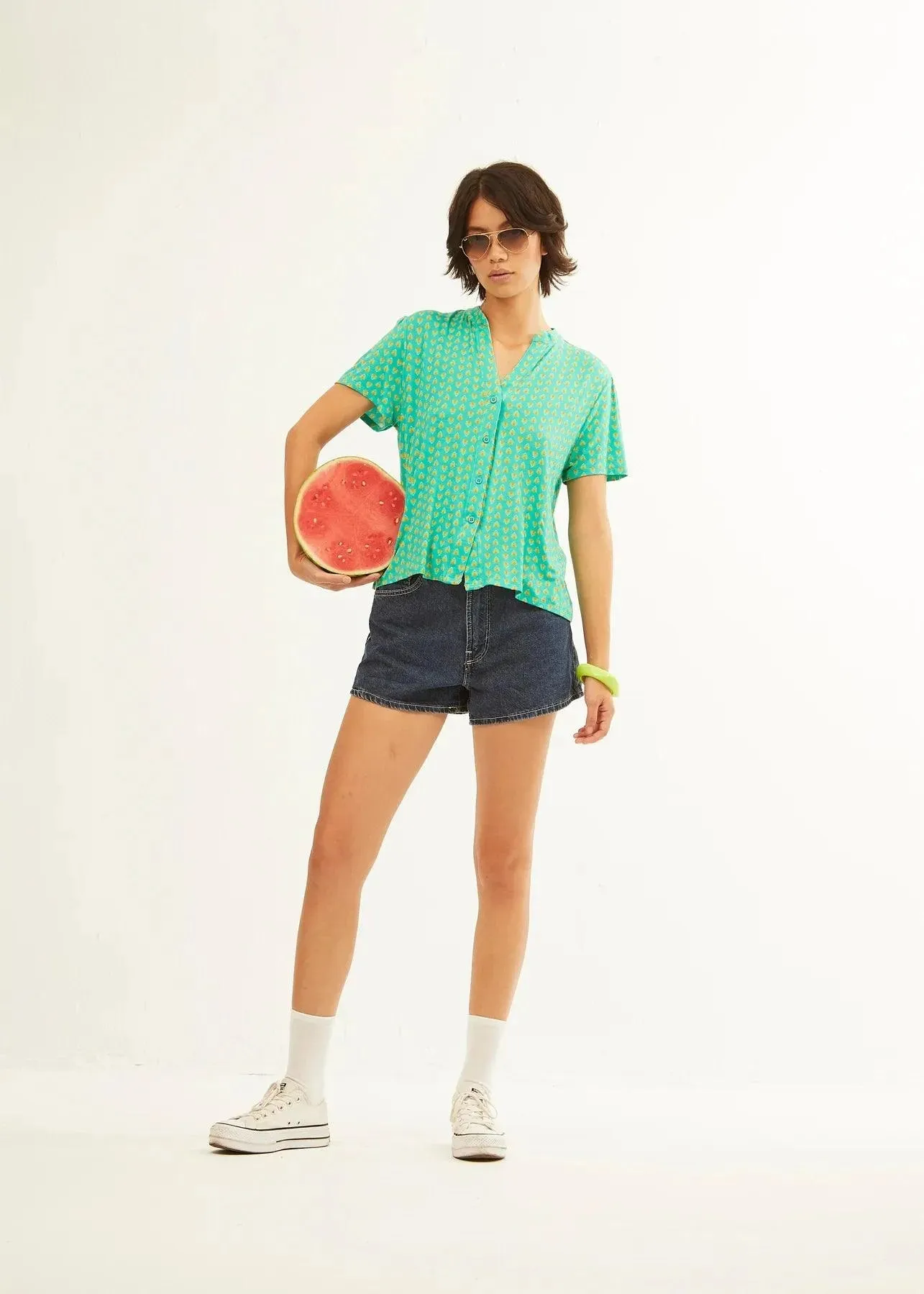 Camisa Xantik Cuello Indy Green Mustard Petals