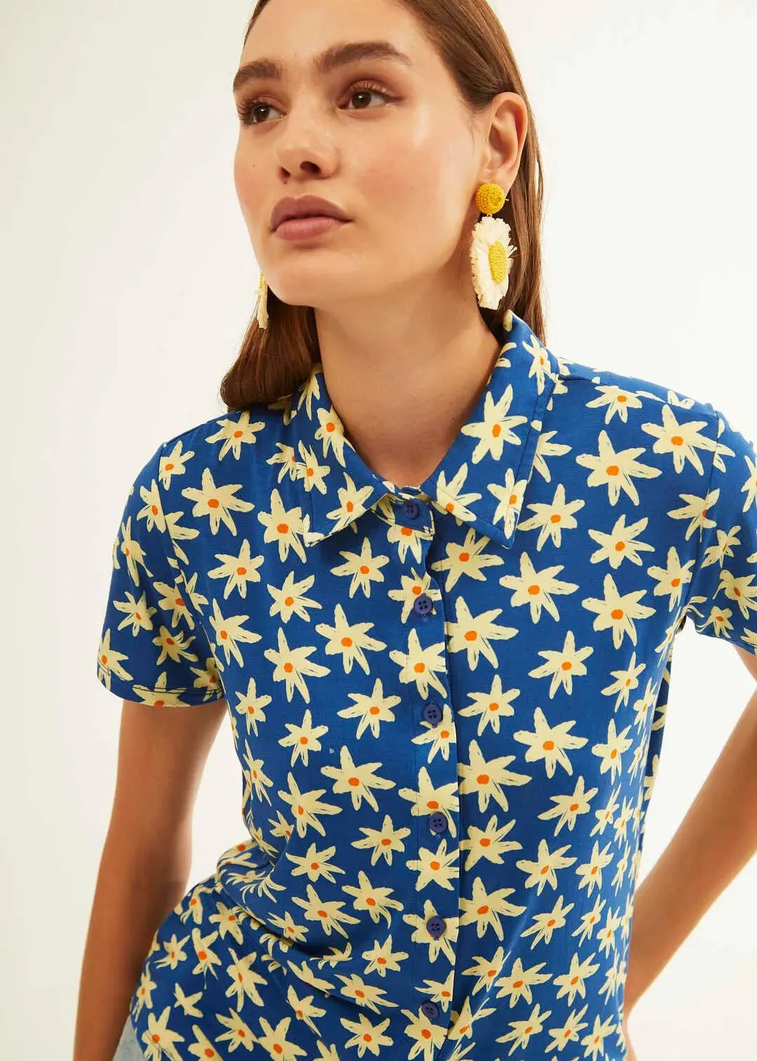Camisa Xantik M/C Navy Daisy
