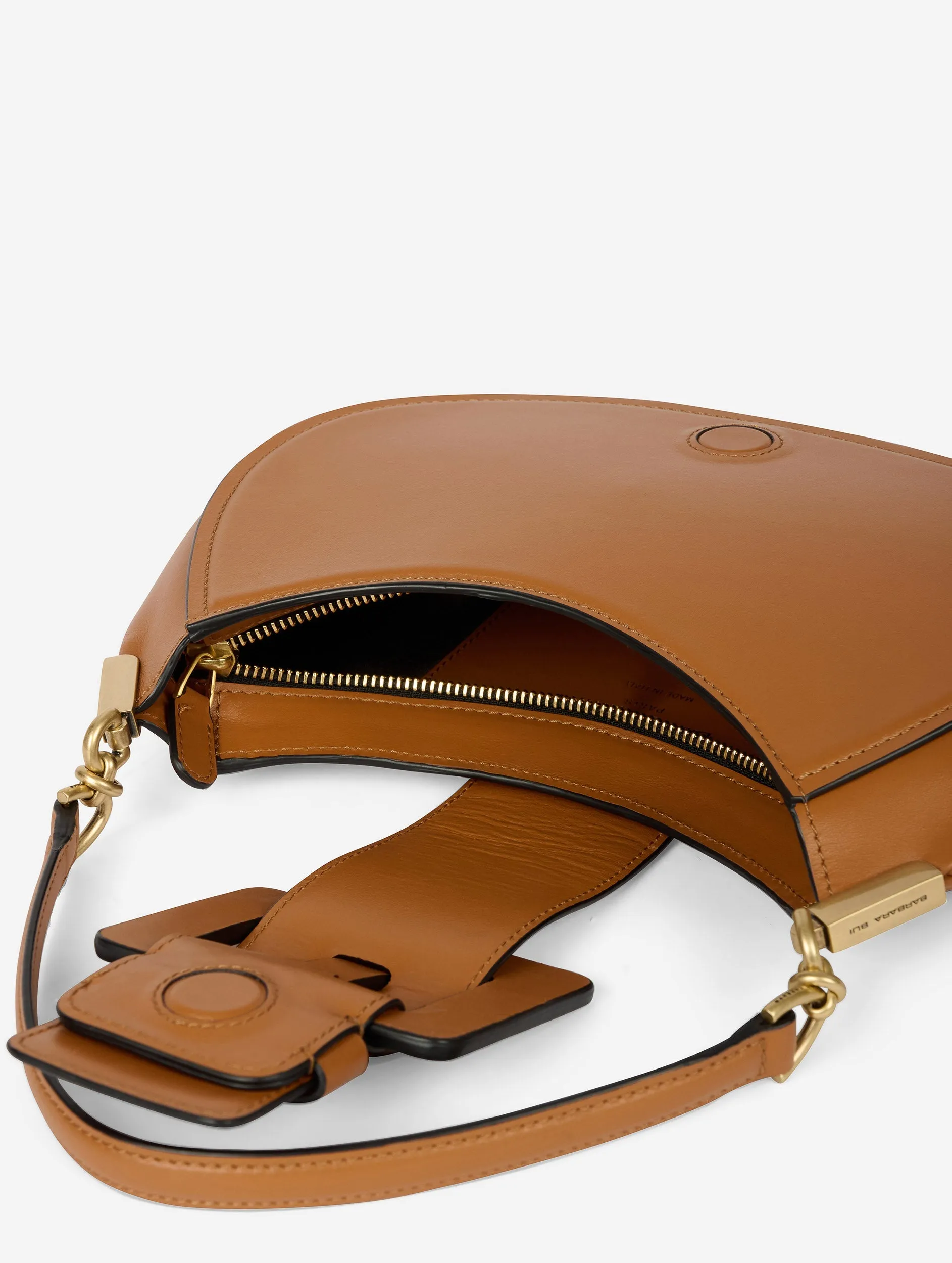 Caramel leather Kiss Me clutch bag