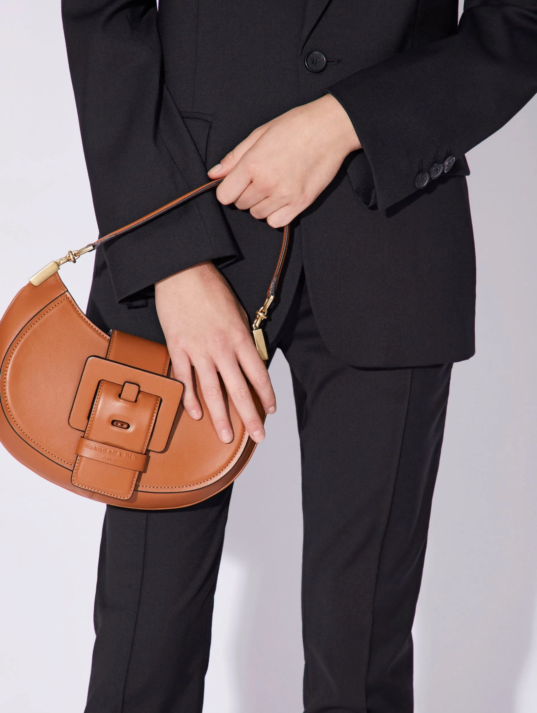 Caramel leather Kiss Me clutch bag