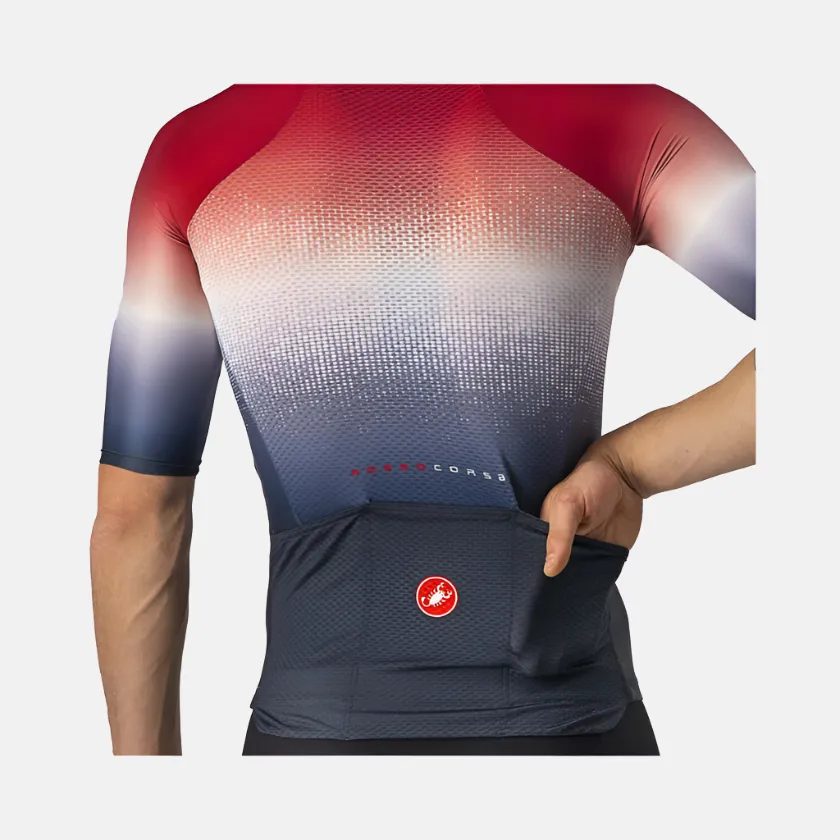 Castelli Aero Race 6.0 Men's Cycling Jersey -Savile Blue/Pro Red