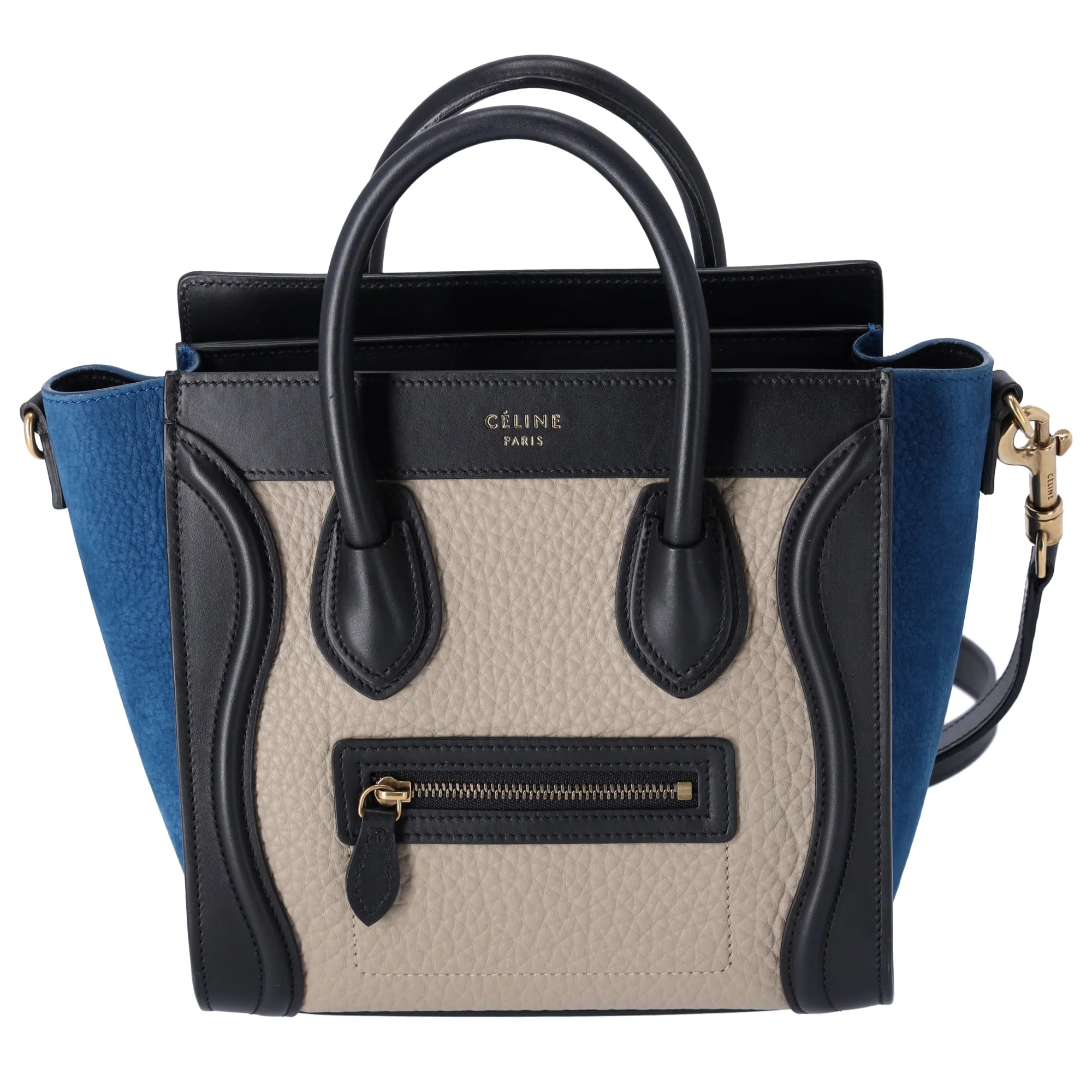 CELINE Luggage Nano Shopper Handbag Gray Beige Black Blue Leather