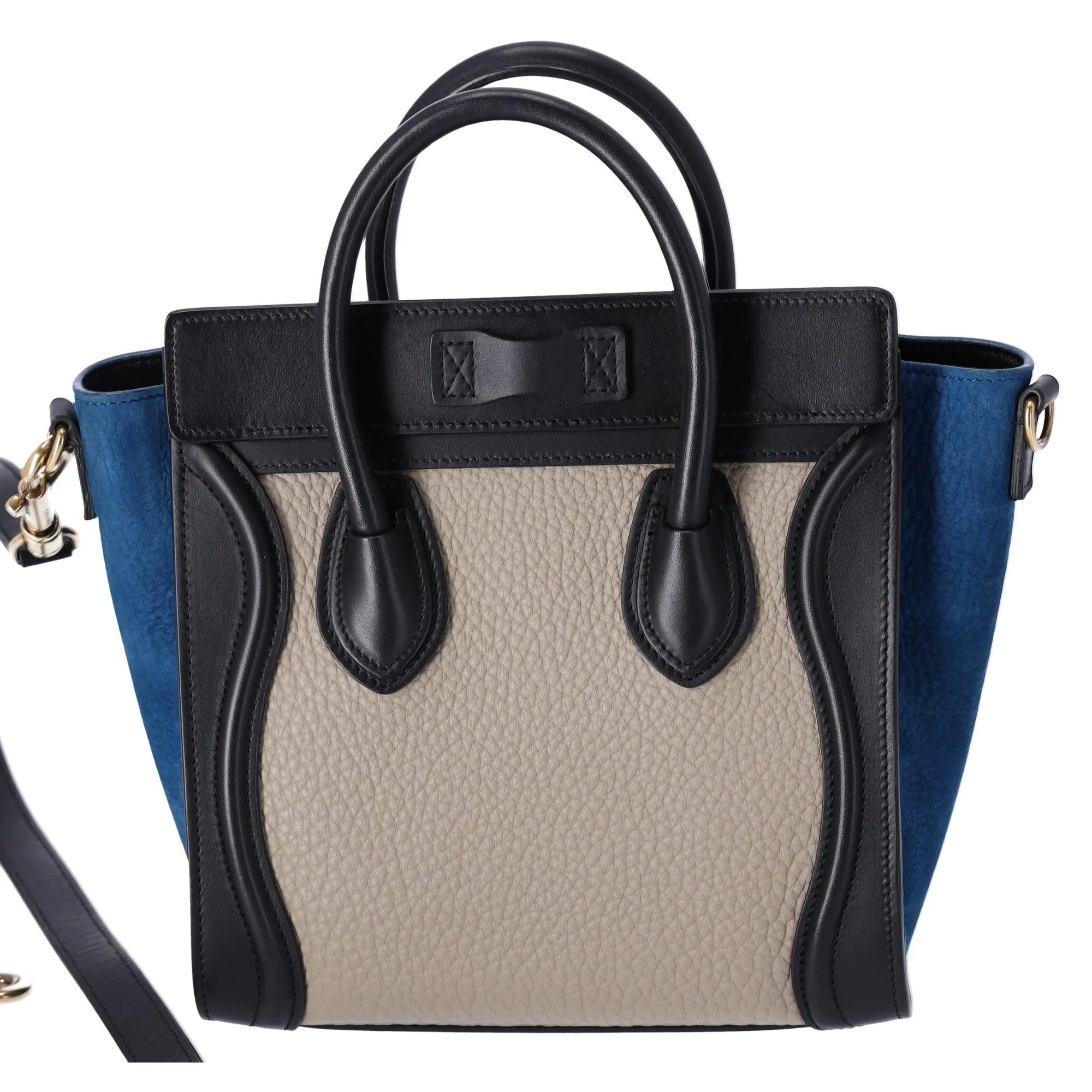CELINE Luggage Nano Shopper Handbag Gray Beige Black Blue Leather