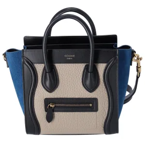 CELINE Luggage Nano Shopper Handbag Gray Beige Black Blue Leather