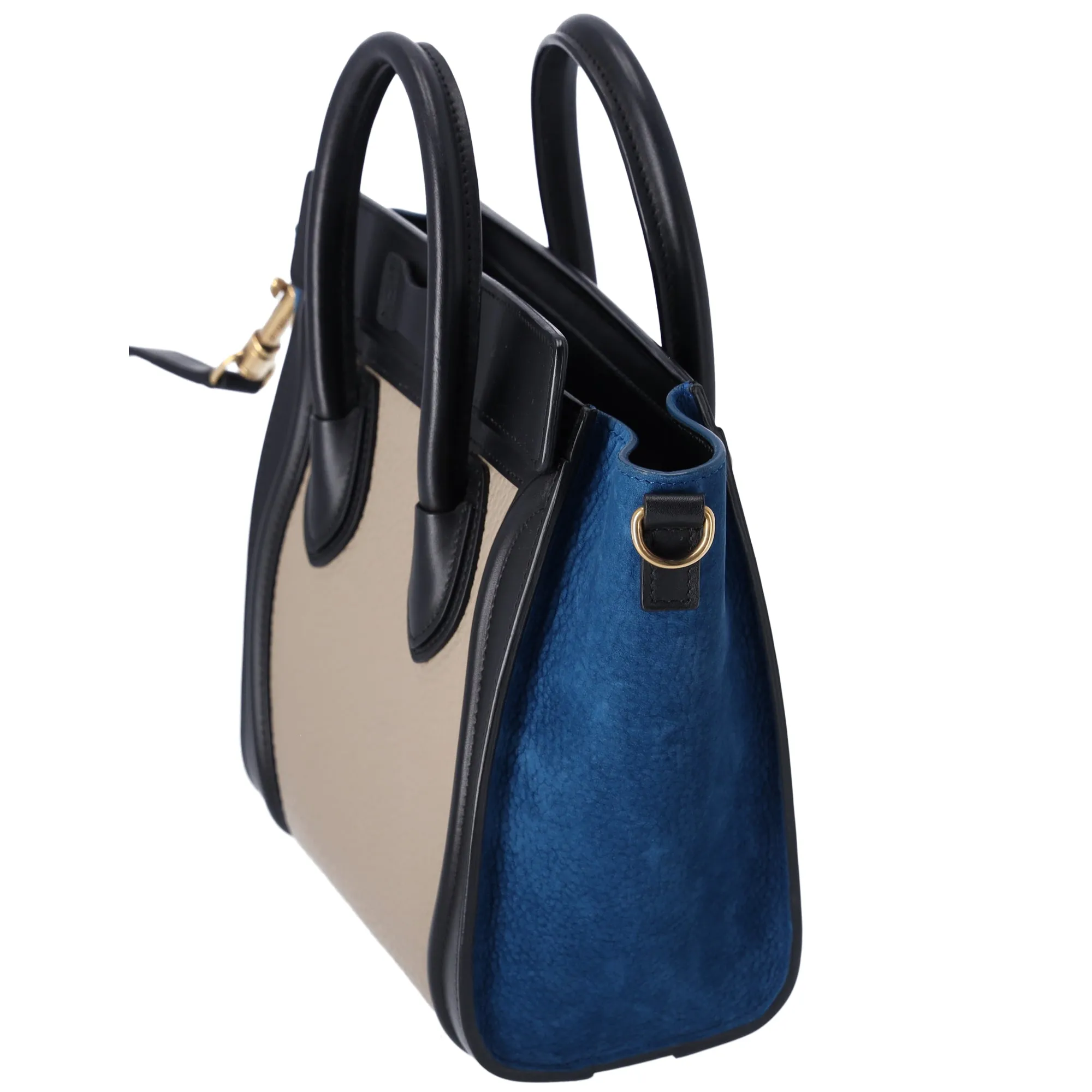 CELINE Luggage Nano Shopper Handbag Gray Beige Black Blue Leather