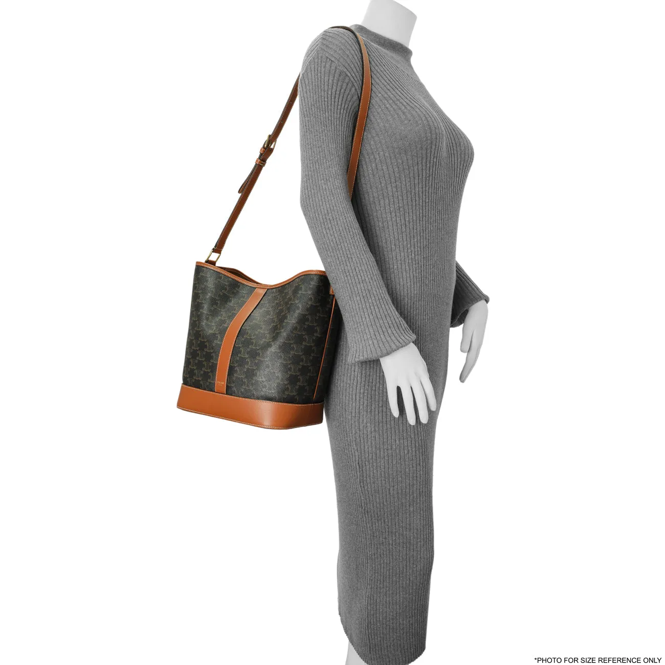 Celine Tan Triomphe Canvas Calfskin Medium Bucket Bag