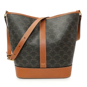 Celine Tan Triomphe Canvas Calfskin Medium Bucket Bag