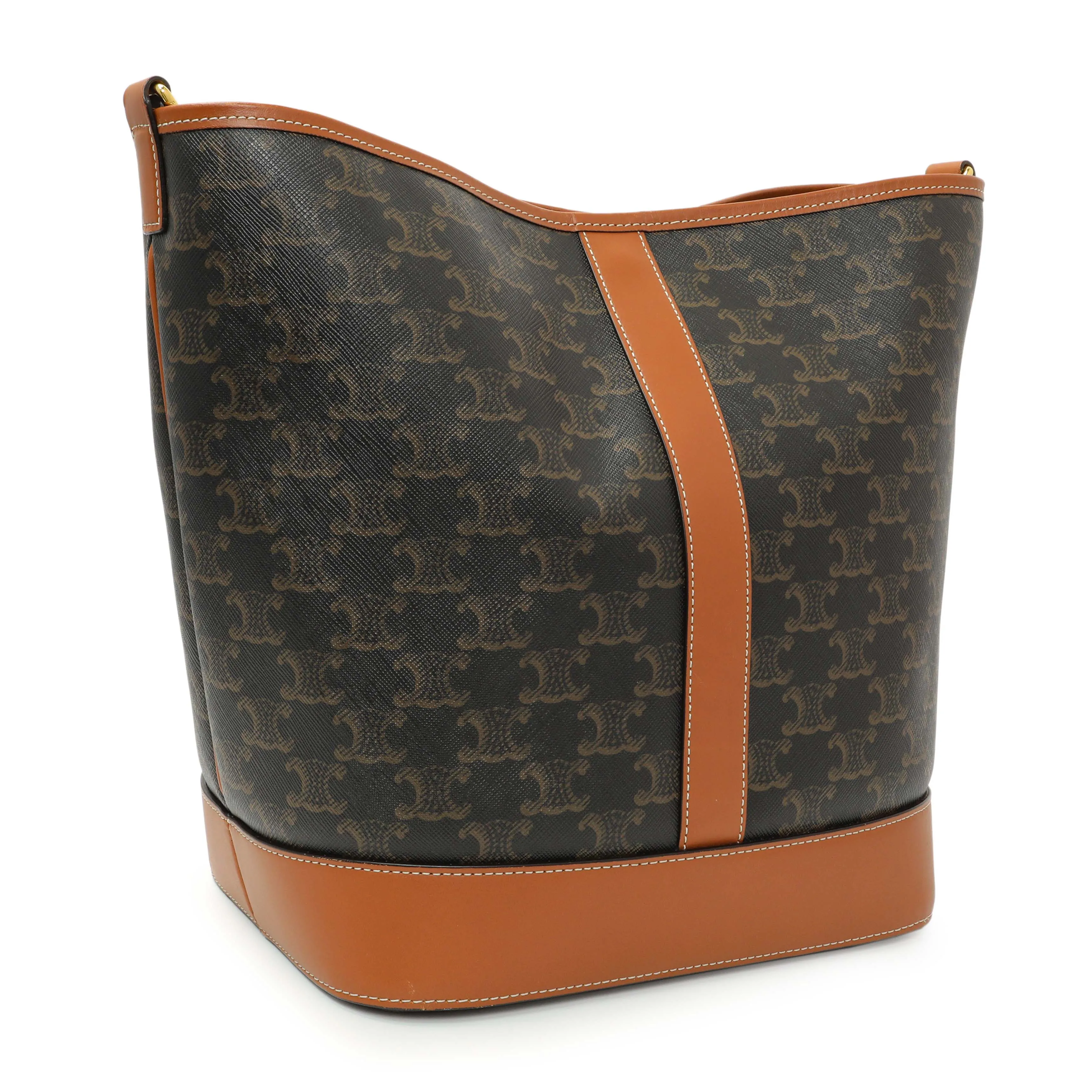 Celine Tan Triomphe Canvas Calfskin Medium Bucket Bag