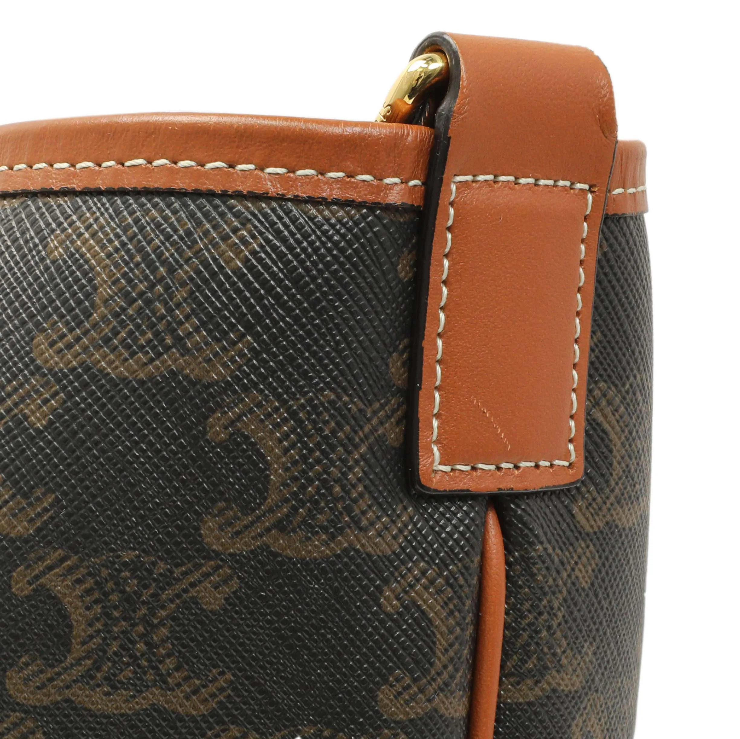 Celine Tan Triomphe Canvas Calfskin Medium Bucket Bag