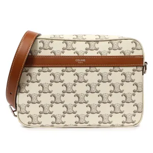 Celine White Triomphe Canvas Small Messenger