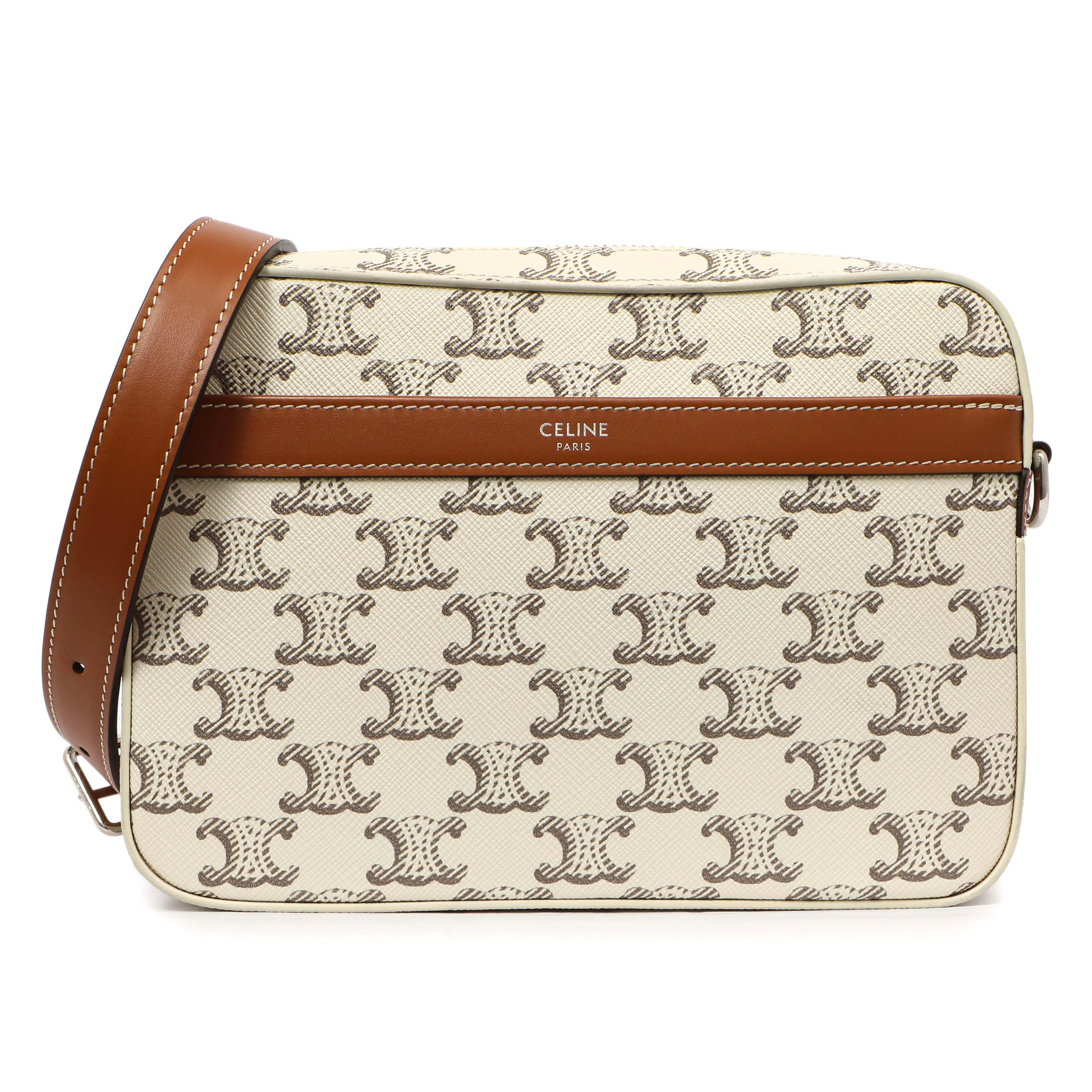 Celine White Triomphe Canvas Small Messenger