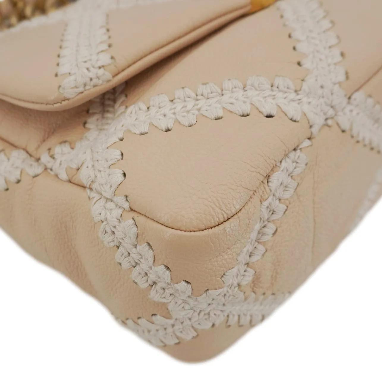 CHANEL 19 Flap Medium Calfskin Crochet Shoulder Bag Beige