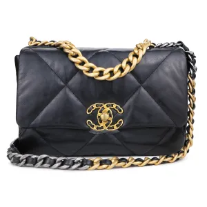 CHANEL 19 Small Flap Bag in Black Goatskin